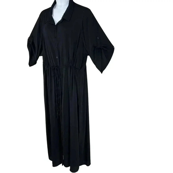 Torrid Womens 5X L Black Button-Up 3/4 Sleeve Maxi Dress Side Slits Whimsigoth - Picture 6 of 16